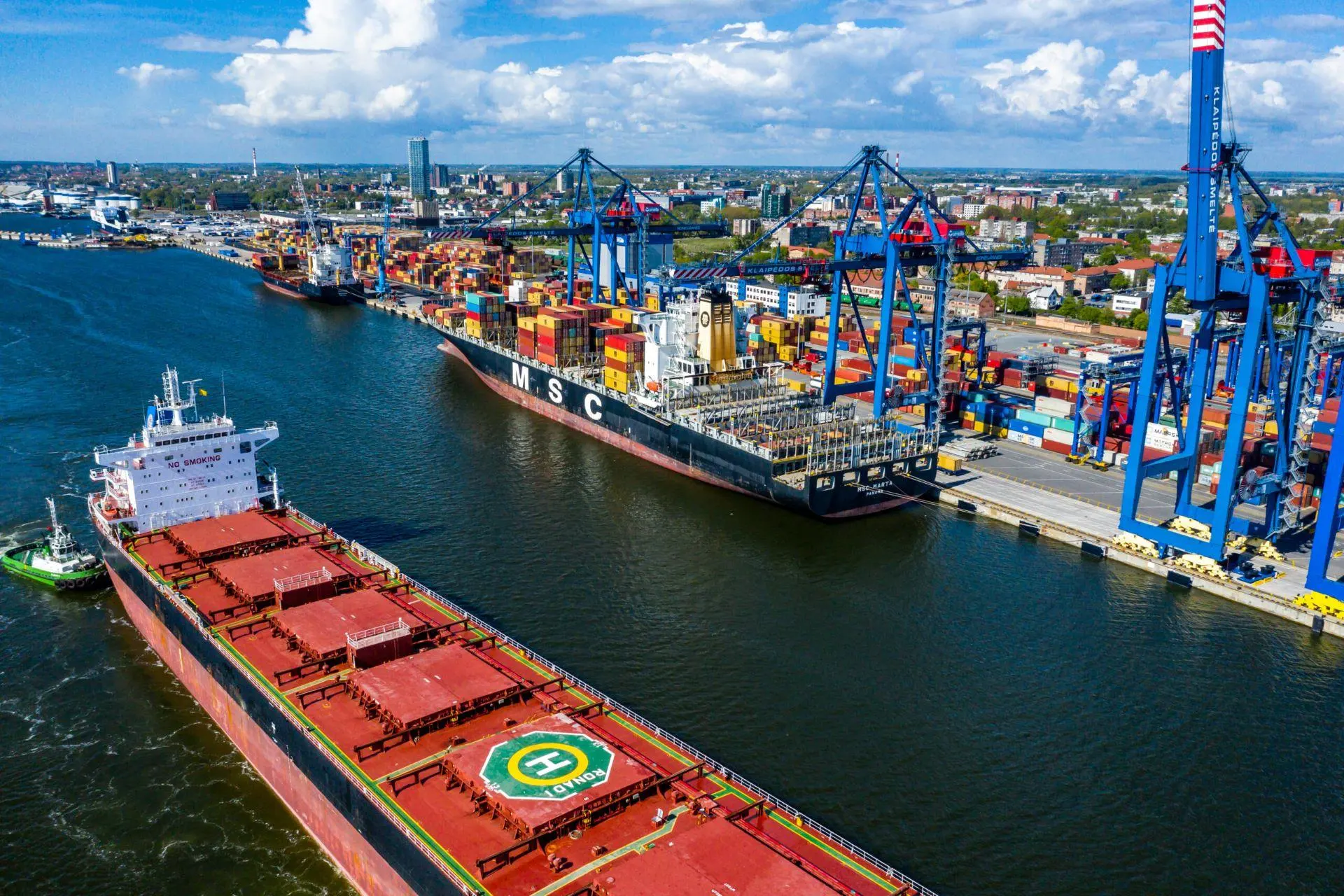 Container ships and cranes at the Port of Klaipėda