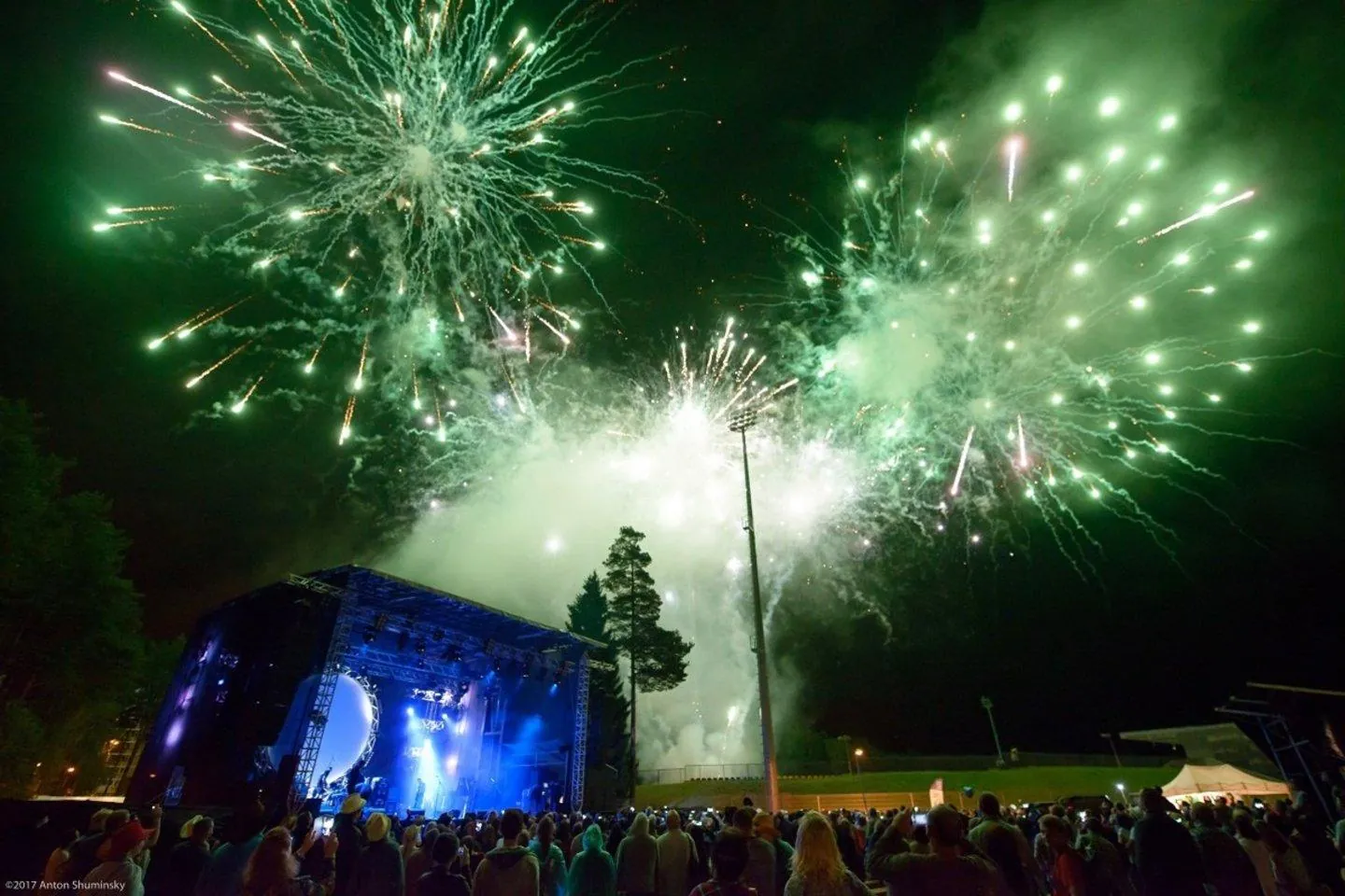 Fireworks above the Visagino Country outdoor stage and audience